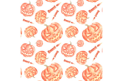 Halloween pumpkins watercolor seamless pattern. Halloween print