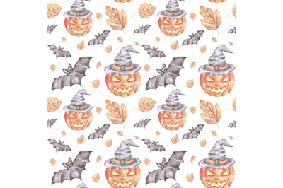 Halloween party watercolor seamless pattern. Halloween pattern