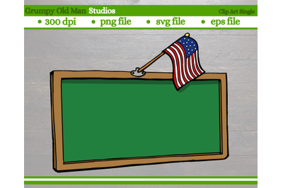 school green chalkboard with USA flag