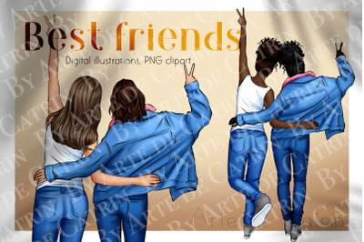 Best Friends Clipart, Besties, Girls Art, Denim Girl clipart