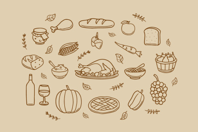 autumn foods sketches vector