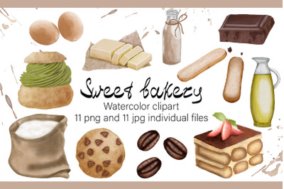 Watercolor Bakery Clipart. Baking sweet, Dessert, pastry sub