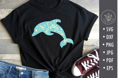 Dolphin with swirls svg cut file