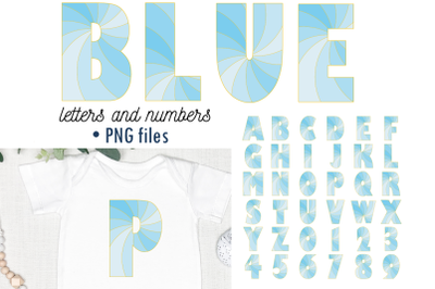 Blue letters and numbers, baby boy alphabet clip art