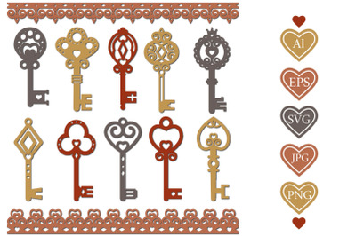 Templates and stencils decorative keys and seamless borders