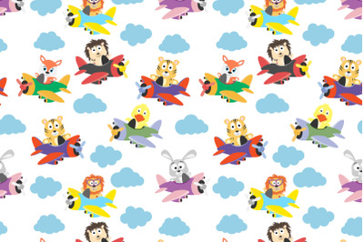 cute animal cartoon with plane pattern