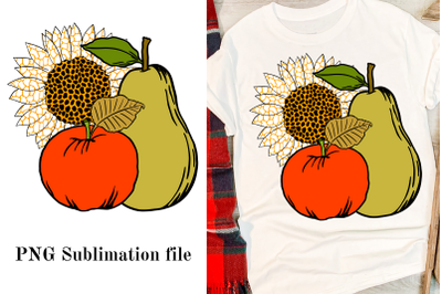 Autumn sublimation with apple and pear, png file for harvest day.