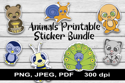 Cute Animal Printable Sticker Bundle. Kids Stickers.