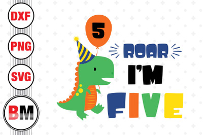 Roar I&#039;m Five Saurus SVG, PNG, DXF Files