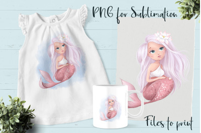 Mermaid sublimation. Design for printing.