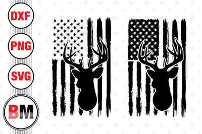 Deer Huting American Flag SVG, PNG, DXF Files