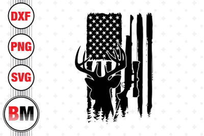 Deer Huting American Flag SVG, PNG, DXF Files