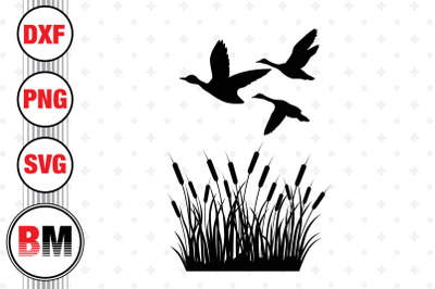 Flying Duck With Reeds SVG&2C; PNG&2C; DXF Files