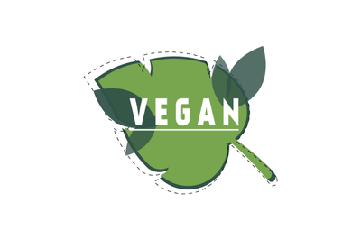 Vegan food icon with green leaf. Eco bio label for vegetarian