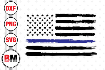 Distressed Thin Blue American Flag SVG&2C; PNG&2C; DXF Files