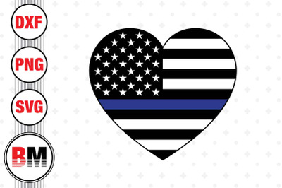 Heart Thin Blue American Flag SVG, PNG, DXF Files