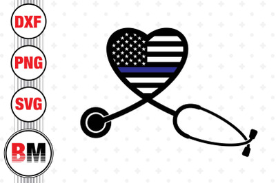 Stethoscope Thin Blue US Flag SVG, PNG, DXF Files