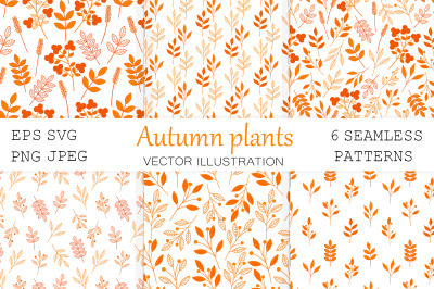 Autumn plants pattern. Plants SVG. Orange plants pattern