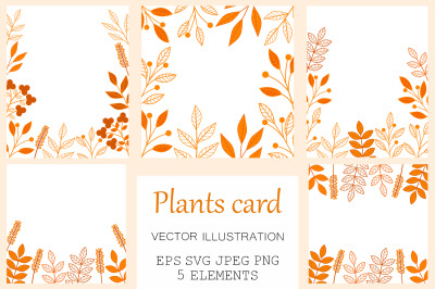 Autumn plants card. Plants frame. Autumn plants invitation