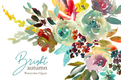 Bright Autumn Watercolor Flowers