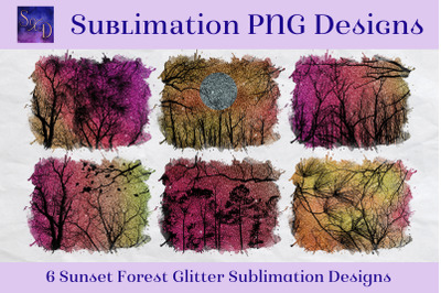 Sublimation PNG Designs - Sunset Forest Glitter