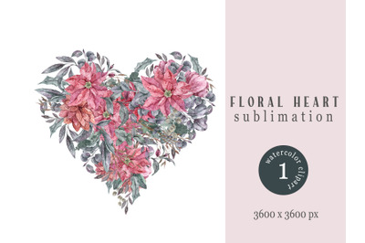 Watercolor floral heart sublimation / clipart
