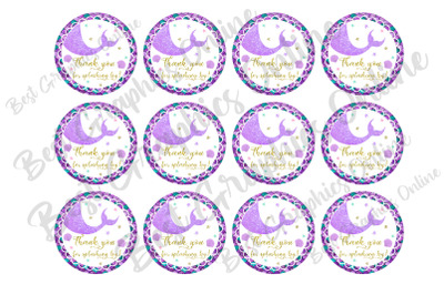 Mermaid Thank You For Splashing By Party Printable Stickers