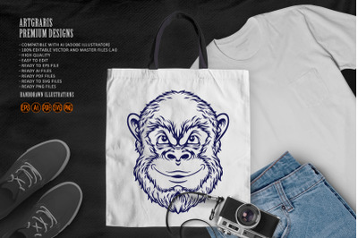 Head Cool Monkey SVG Silhouette Illustrations