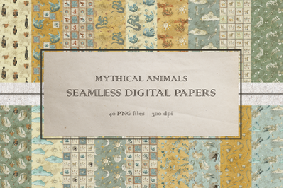 Mythical Animals Digital Papers. Seamless Patterns