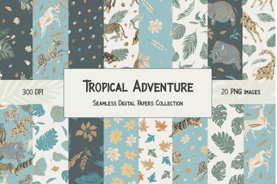 Tropical Adventure. Digital Papers. Seamless Patterns.