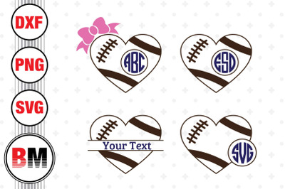 Football Heart Monogram SVG, PNG, DXF Files
