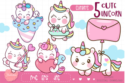 Cute unicorn clipart kawaii stickers pony png illustration