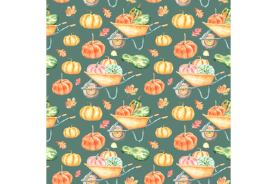 Harvest pumpkins watercolor seamless pattern. Farmhouse. Thanksgiving