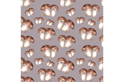 Boletus watercolor seamless pattern. Mushroom harvest. Thanksgiving.