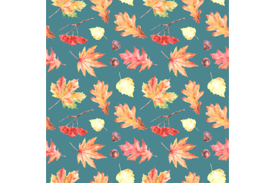 Leaf fall watercolor seamless pattern. Watercolor leaves. Thanksgiving