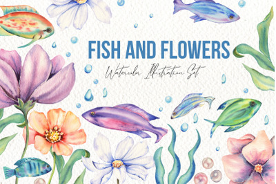 Fishes and Flowers Illustration Set