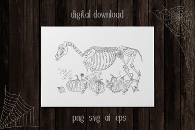 Halloween Horse Skeleton Poster SVG. Sublimation Designs