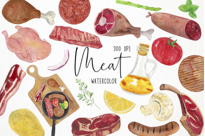 Watercolor Meat Clipart, Butcher Shop Clipart, Beef Clipart, Steak