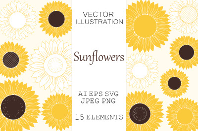 Sunflowers graphics. Sunflowers SVG. Sunflowers silhouettes