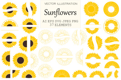 Sunflower monogram. Sunflower SVG. Sunflower graphic clipart