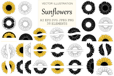 Sunflower graphic. Sunflower monogram. Sunflower SVG