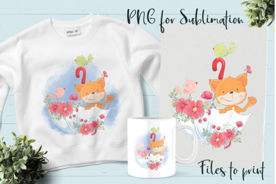 Cute Fox sublimation. Design for printing.