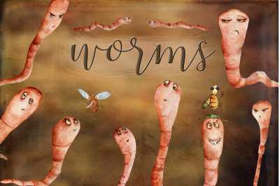 Collection of watercolor worms