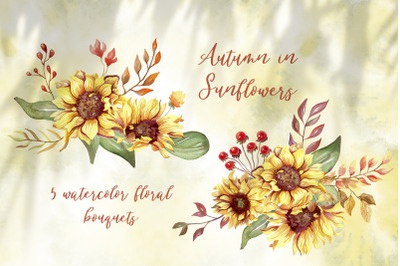 Sunflower bouquet sublimation png Watercolor floral clipart