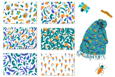 set of vector  insects patterns
