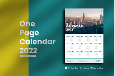 Minimal One Page Wall Calendar 2022