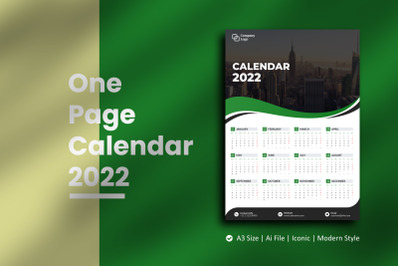 Green Wave One Page Calendar 2022