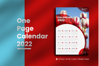 Red Circle One Page Calendar 2022
