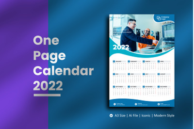 Blue Wave One Page Calendar 2022