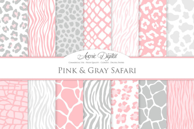Pink & Grey Animal Prints Background - Seamless Vector Patterns
